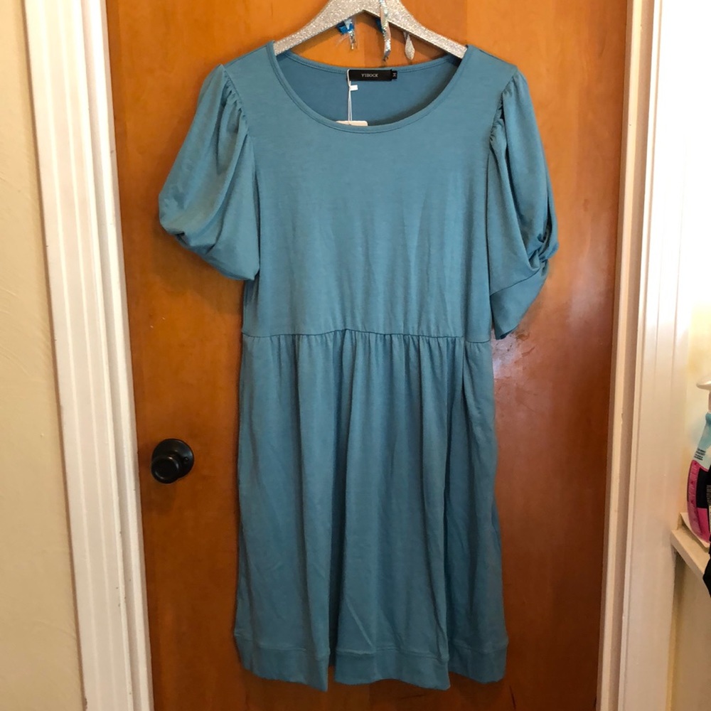 Pretty Turquoise Midi Dress from Yibock.